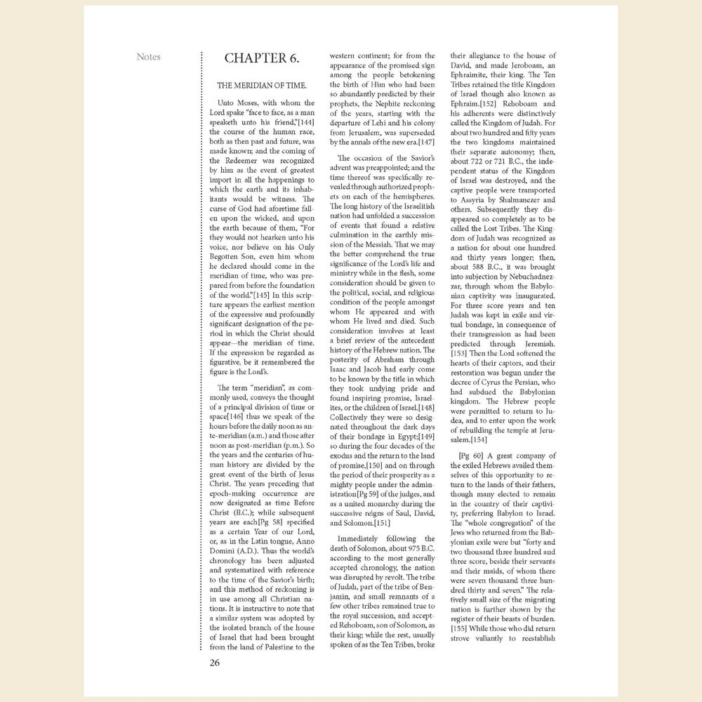 Actual page from Jesus the Christ showing a wide outside notes margin and three columns of text
